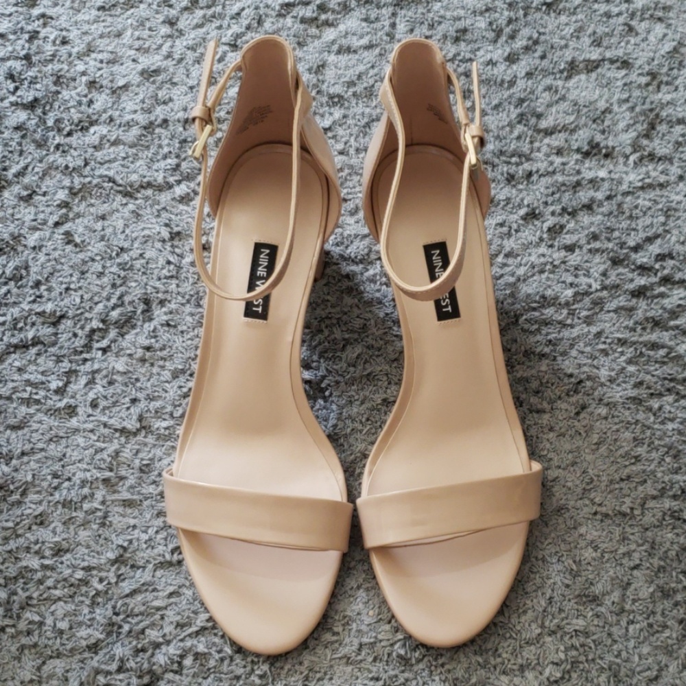 Light Beige Nine West Block Heeled Sandals - Picture 2 of 5